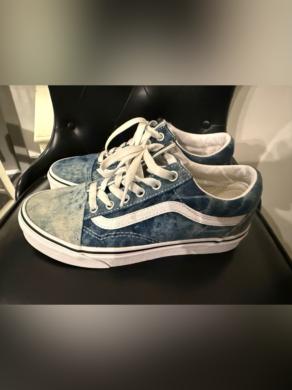 Vans Women’s Blue Jean Old Skool Sneakers with White Stripe